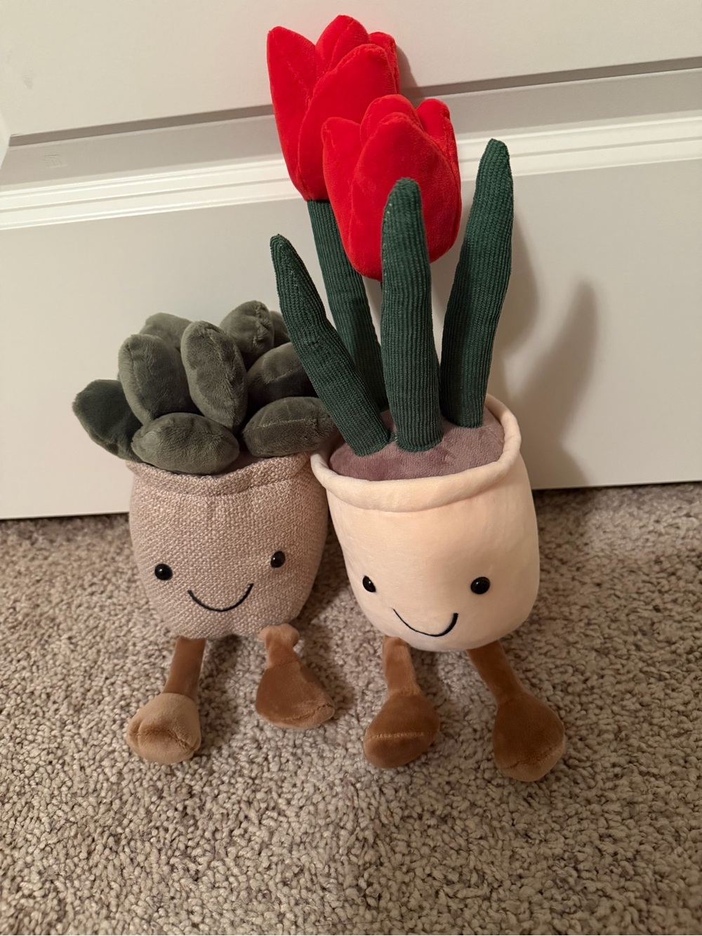 Happy Plants Plush Smiling Potted Tulip and Succulent Duo - Red & Green